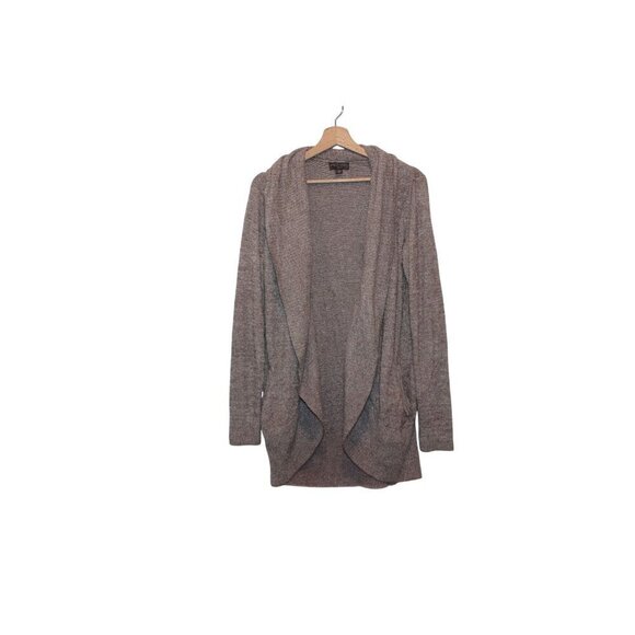 Barefoot Dreams CozyChic Lite Hooded Cardigan M Soft Brown Knit - Picture 2 of 9